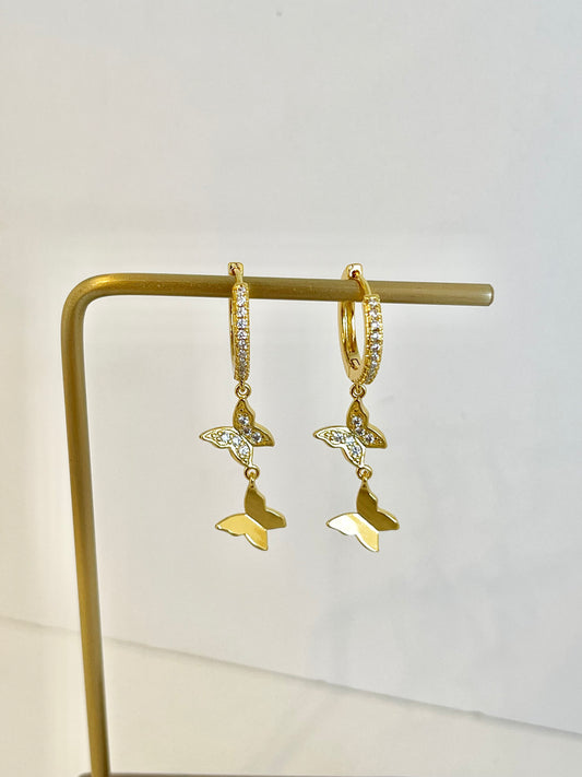 Double Butterfly Hoops Earrings Charm