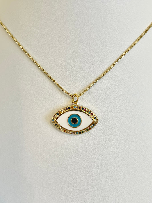 White evil eye necklace