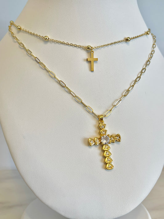 Multilayer cross necklace