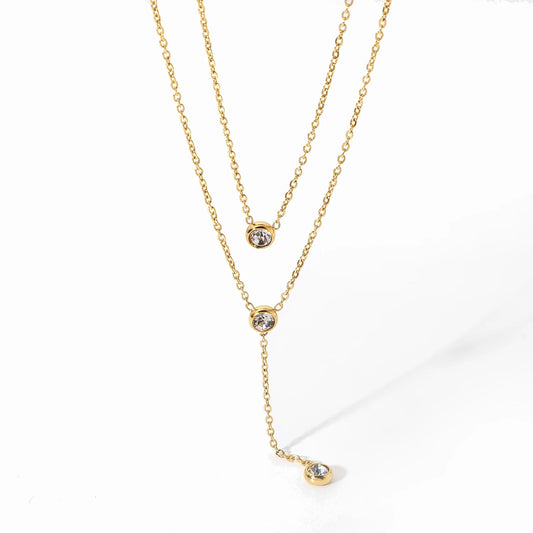 Double layer shiny cubic zirconia lariat necklaces