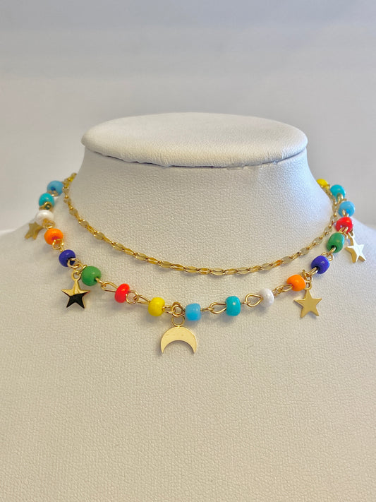 Moon and stars multicolor anklet