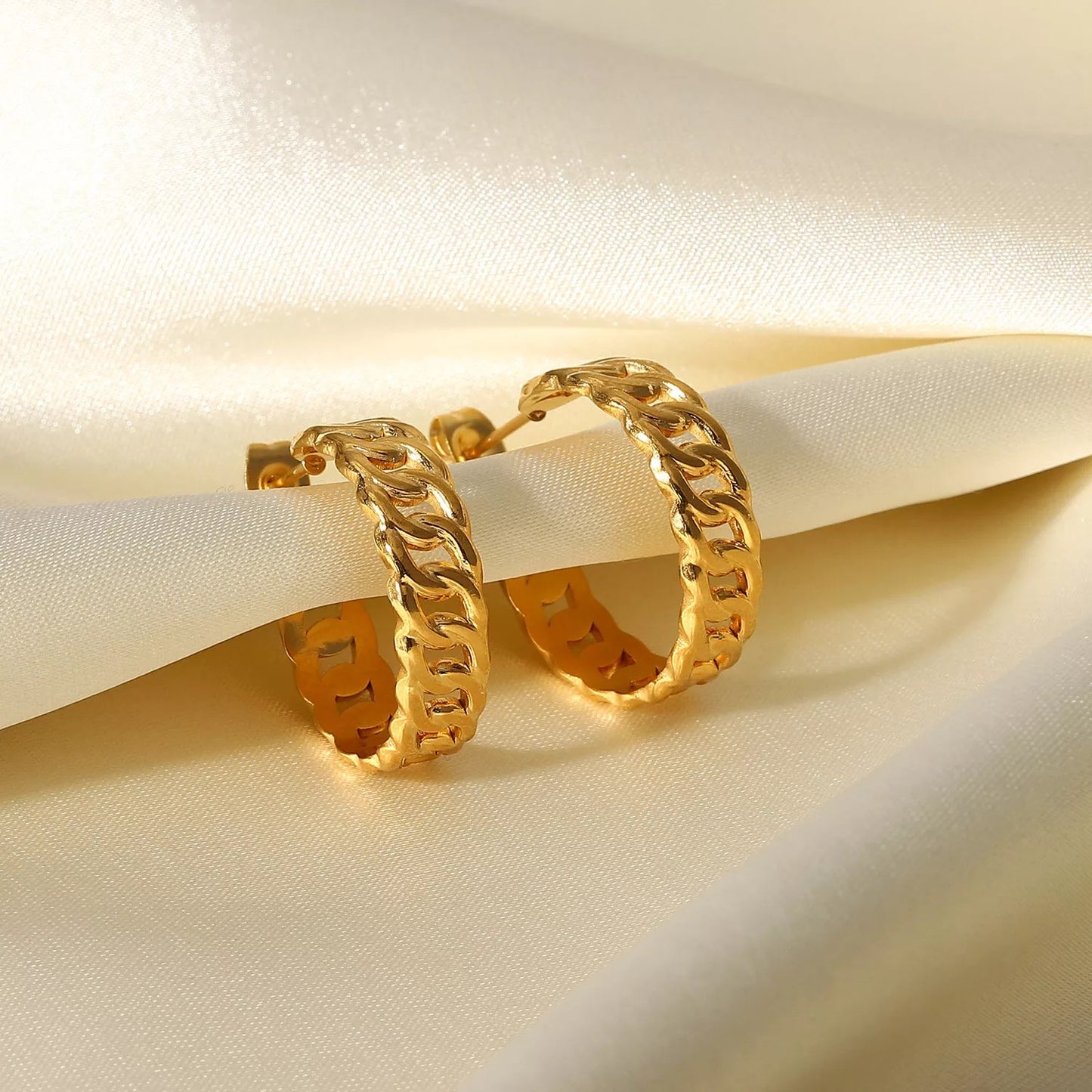 Cuban chain hoop earrings