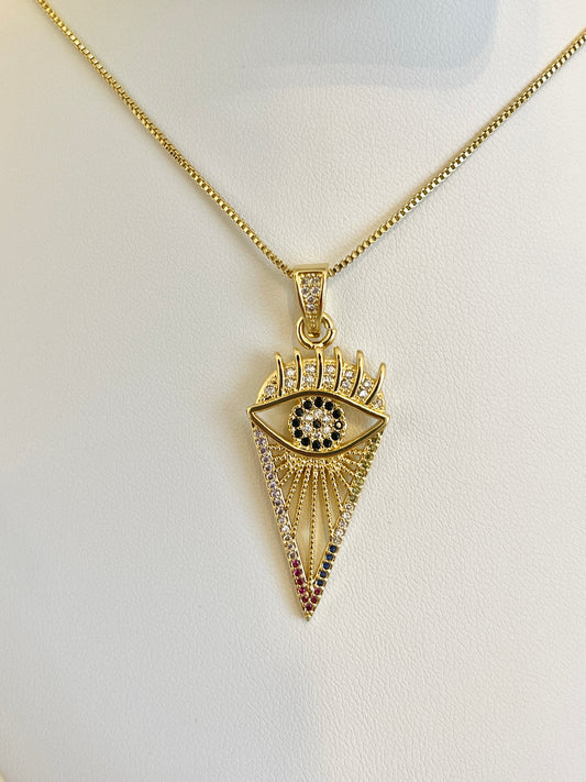 Triangle evil eye necklace