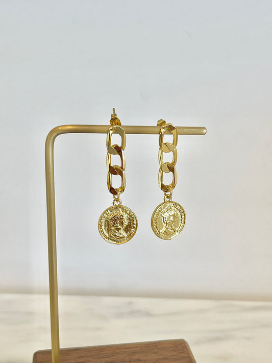 Coin chain stud earrings