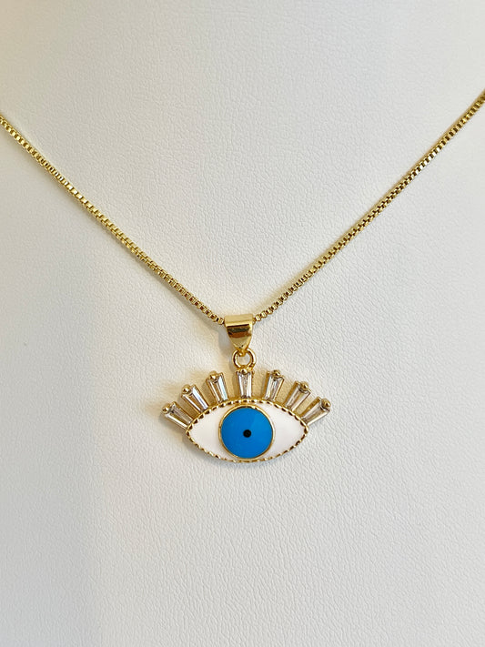 White evil eye necklace