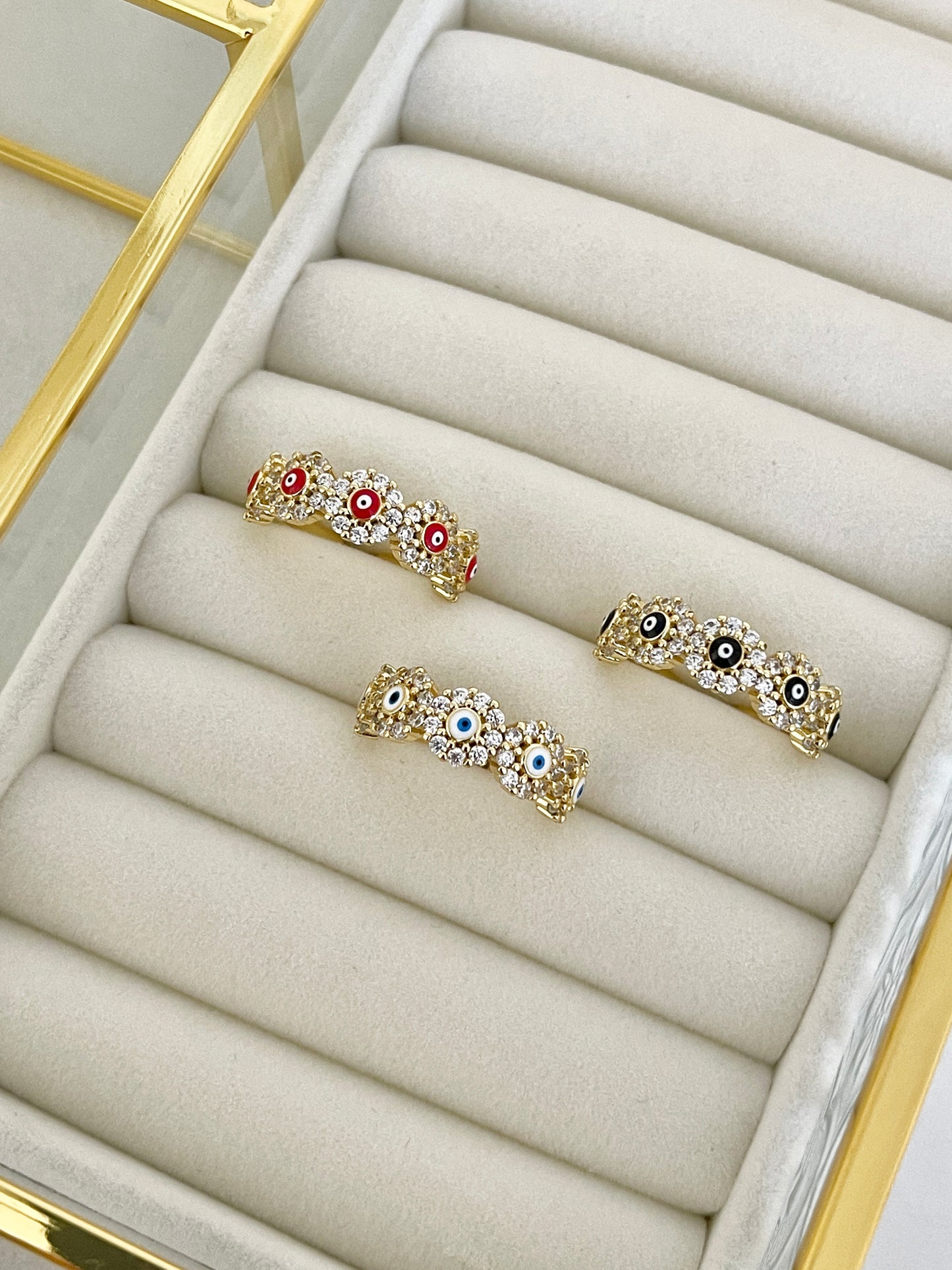 Flower evil eye ring