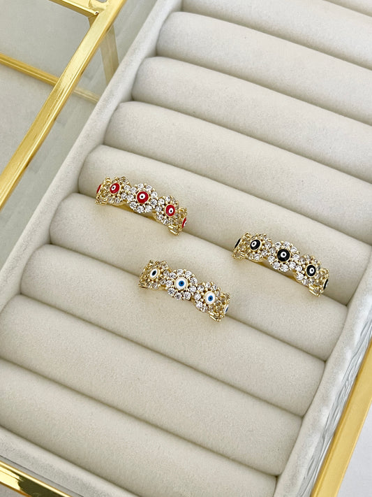 Flower evil eye ring