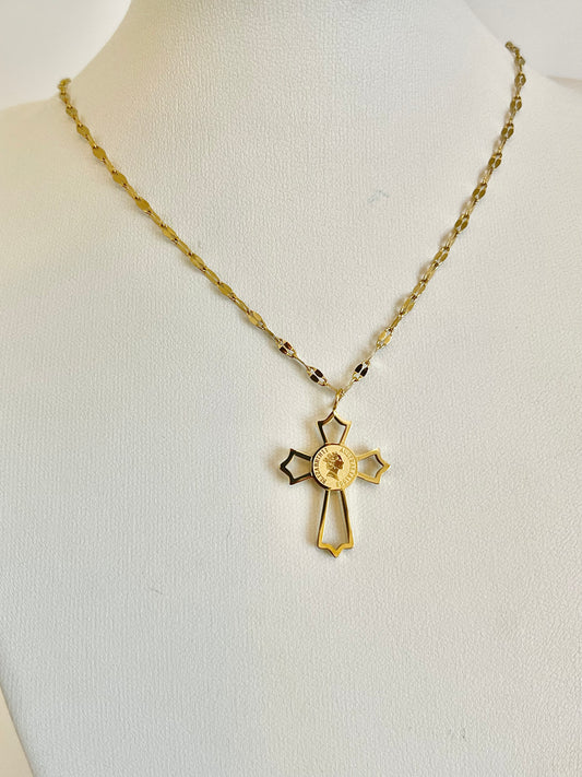 Coin cross necklace