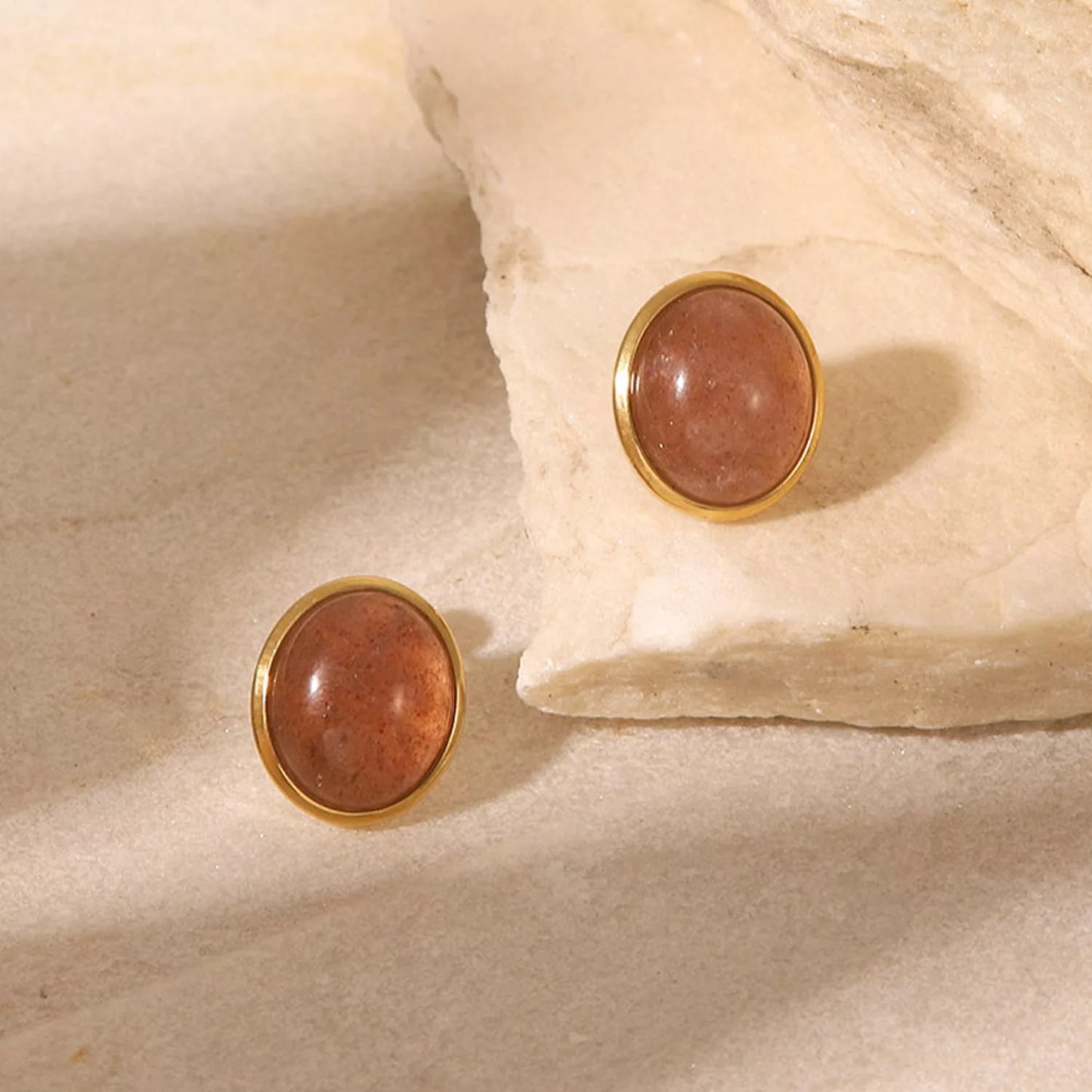 Oval strawberry quartz stud earrings