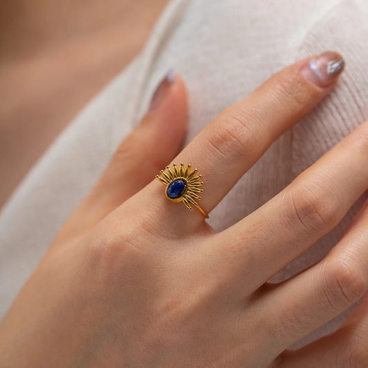 Blue Natural stone adjustable ring