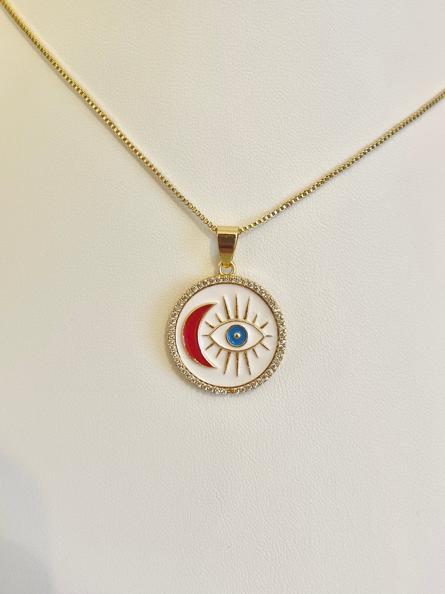 Moon and evil eye necklace