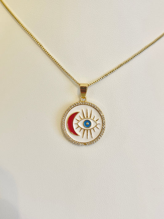 Moon and evil eye necklace
