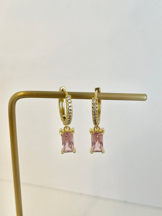 Pink Crystal Hoops Earrings