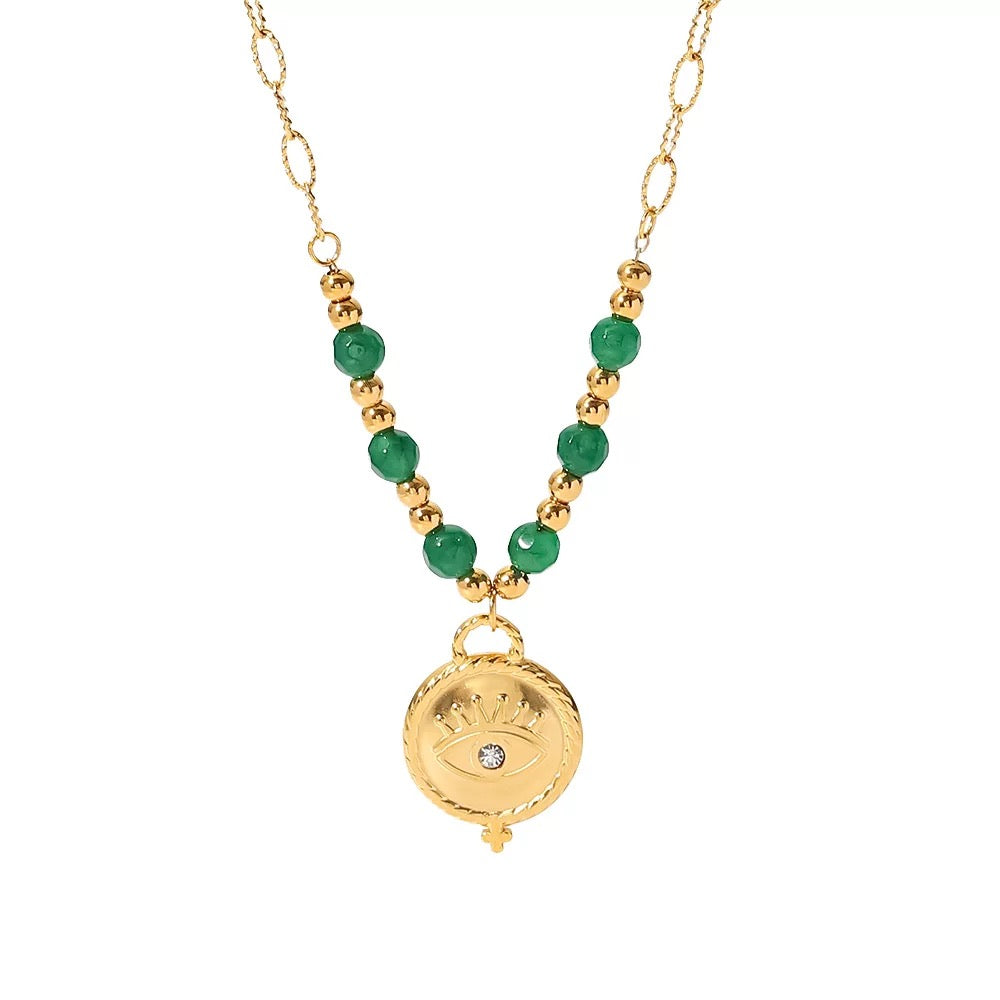Green Beads Evil eye necklace