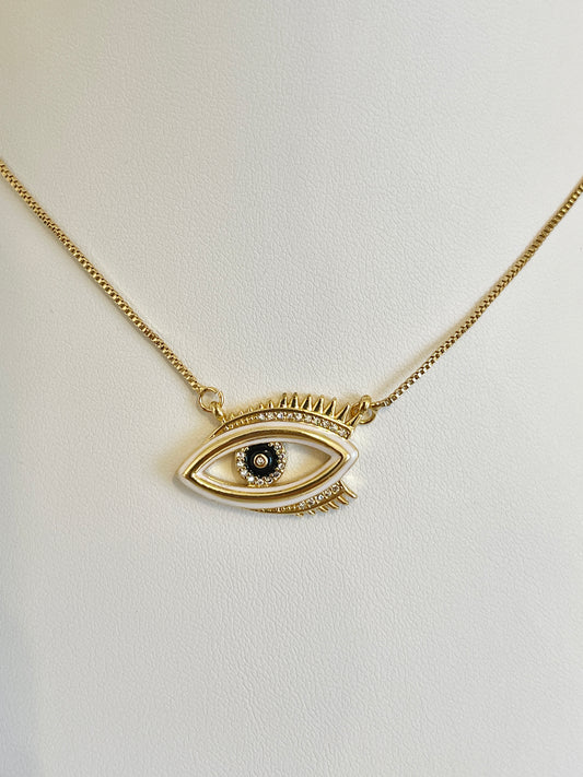 White evil eye necklace