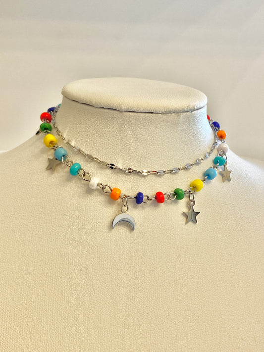 Silver moon and star anklet