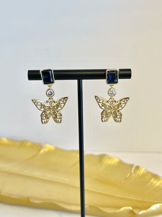 Blue butterfly stud earrings