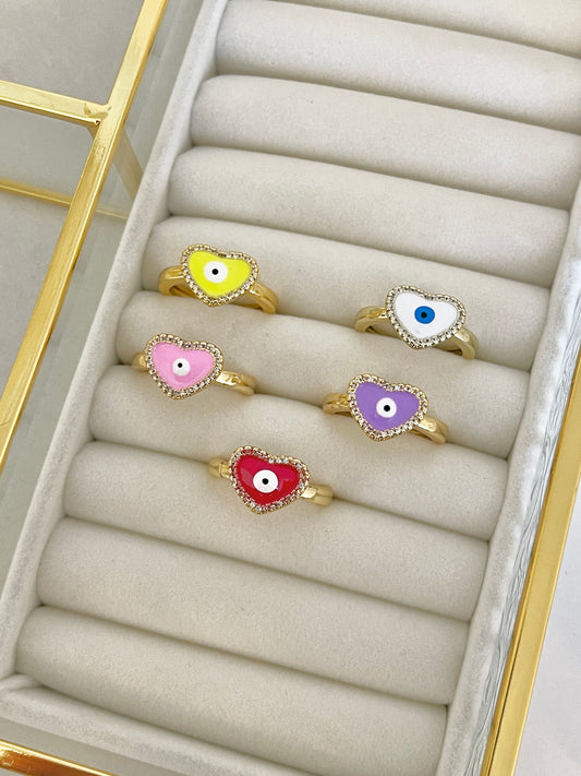 Heart evil eye ring