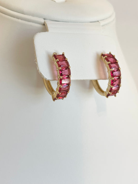 Red crystals hoops earrings
