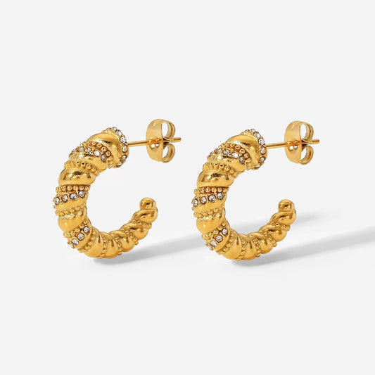 Zircon twist hoop stud earrings