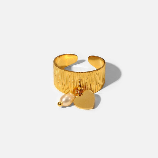 Heart and Pearl adjustable ring