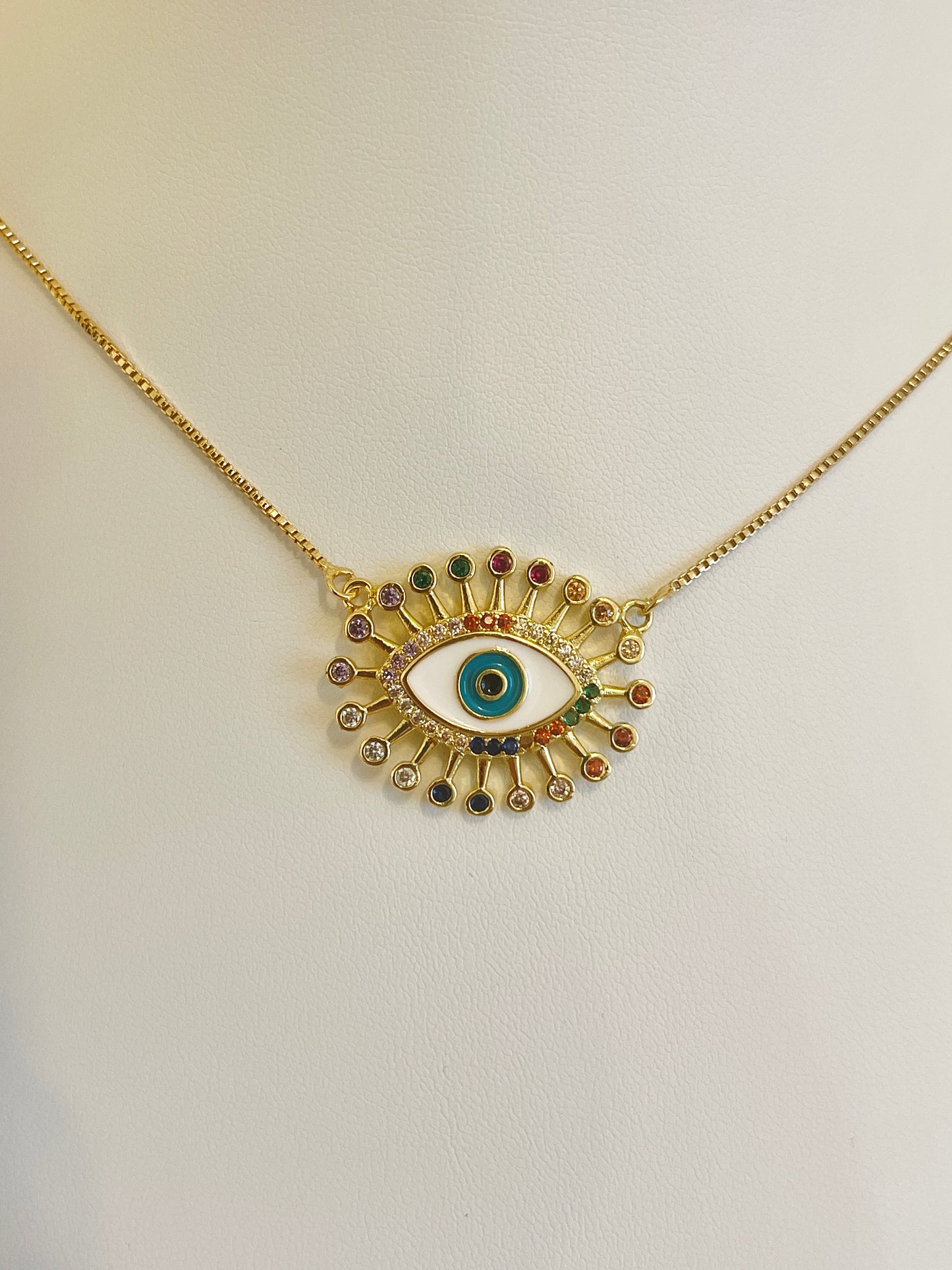 White evil eye necklace