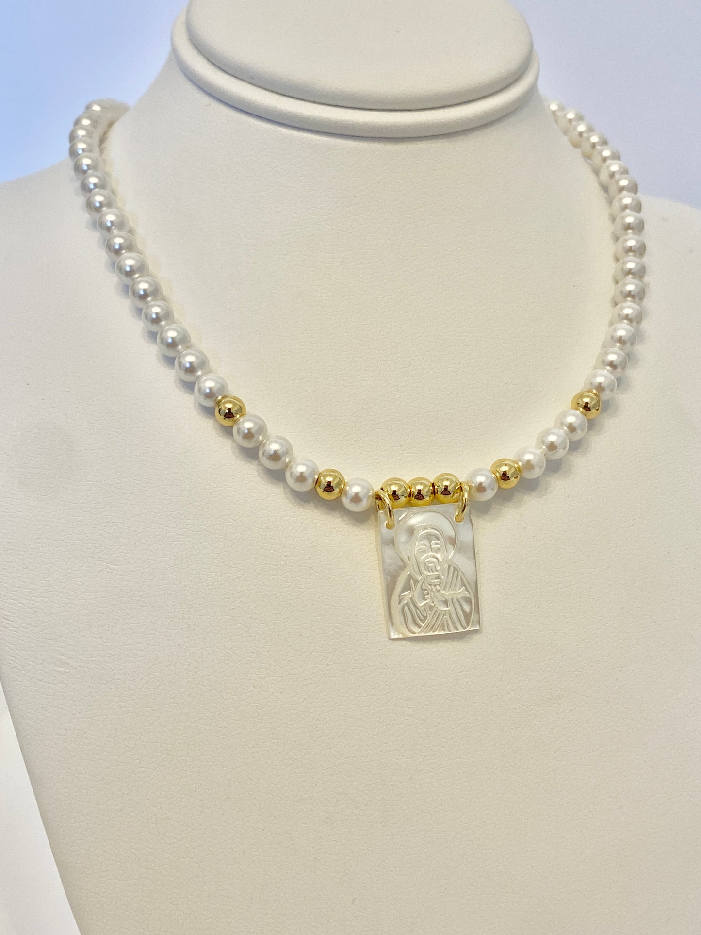 Pearl escapulario necklace