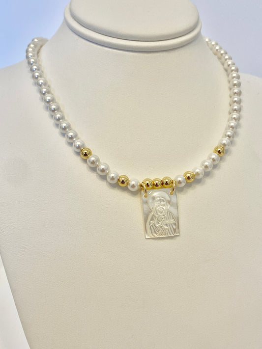 Pearl escapulario necklace