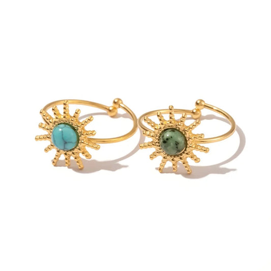 Sun natural stone adjustable ring