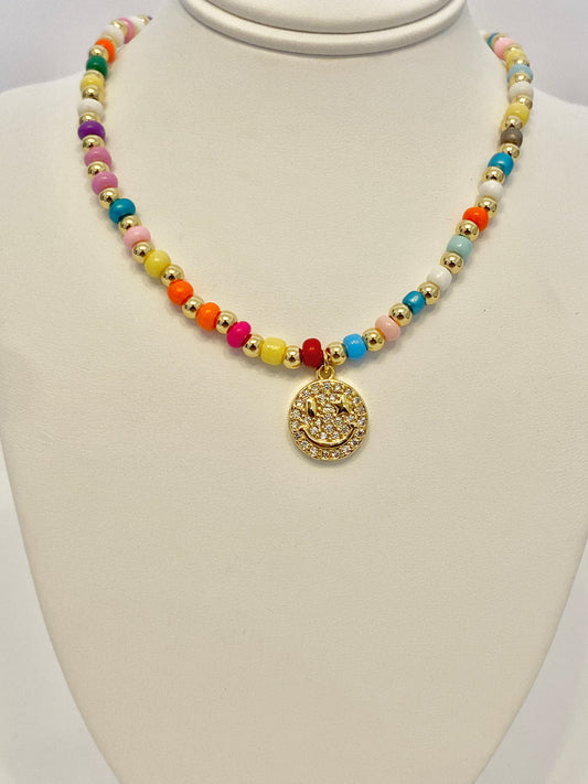 Multicolor happy face necklace