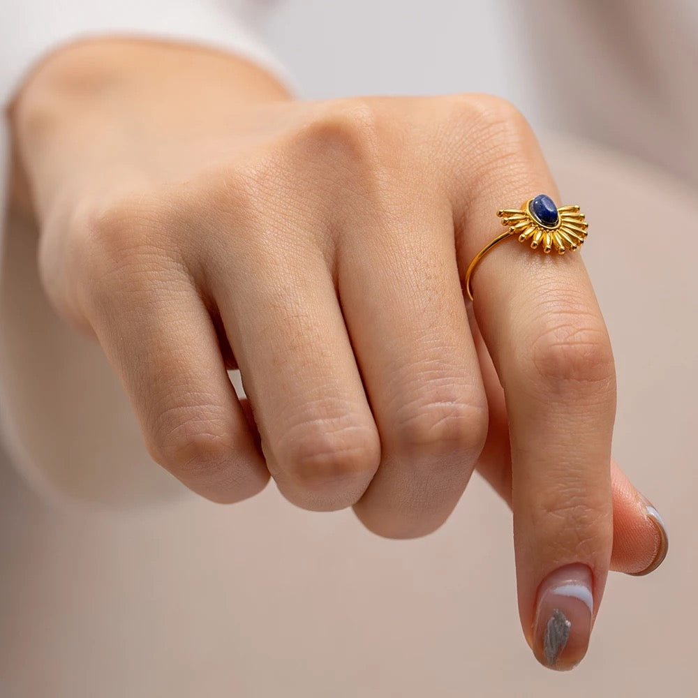 Blue Natural stone adjustable ring