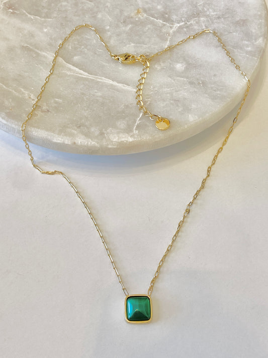 Green opal square necklace