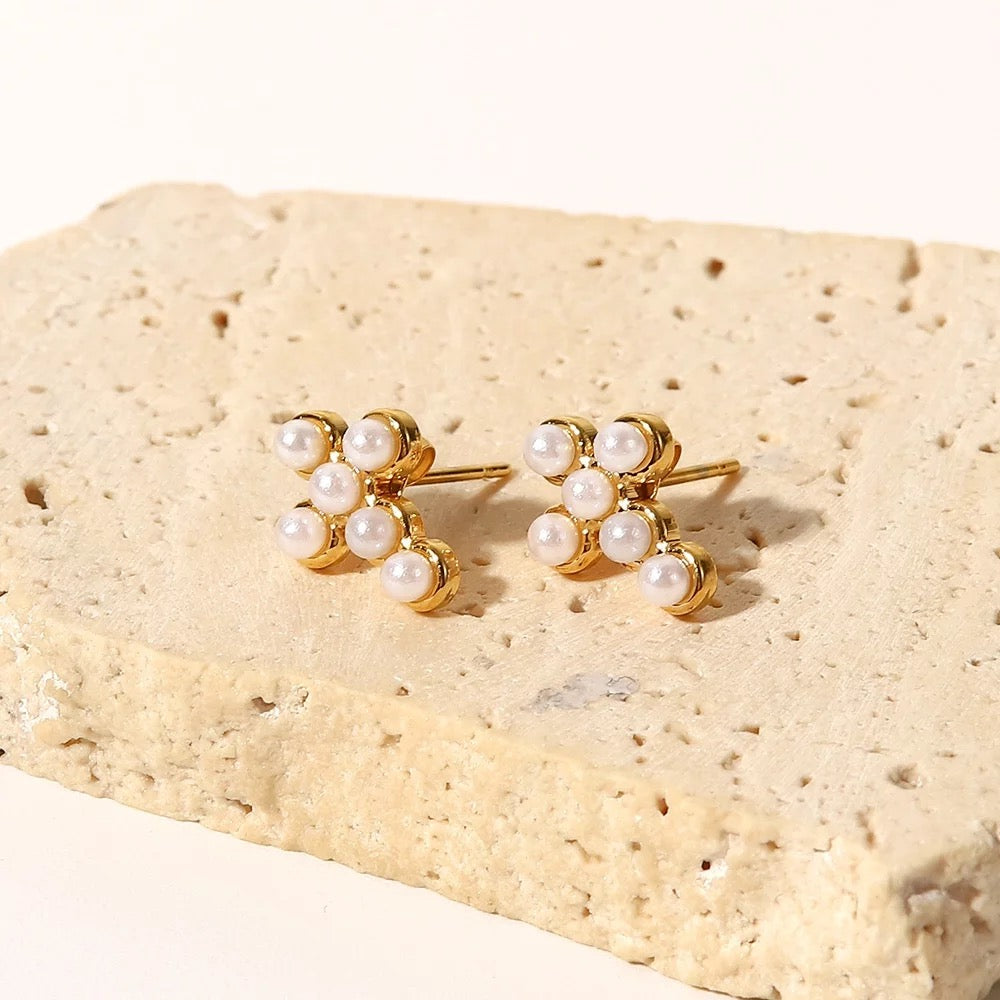 Pearl cross stud earrings