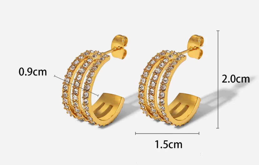Three layer cubic zircon hoop earrings