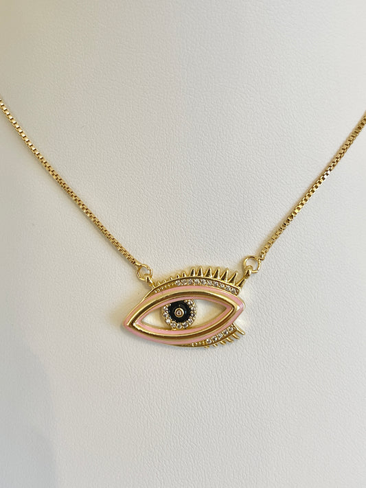 Pink evil eye necklace