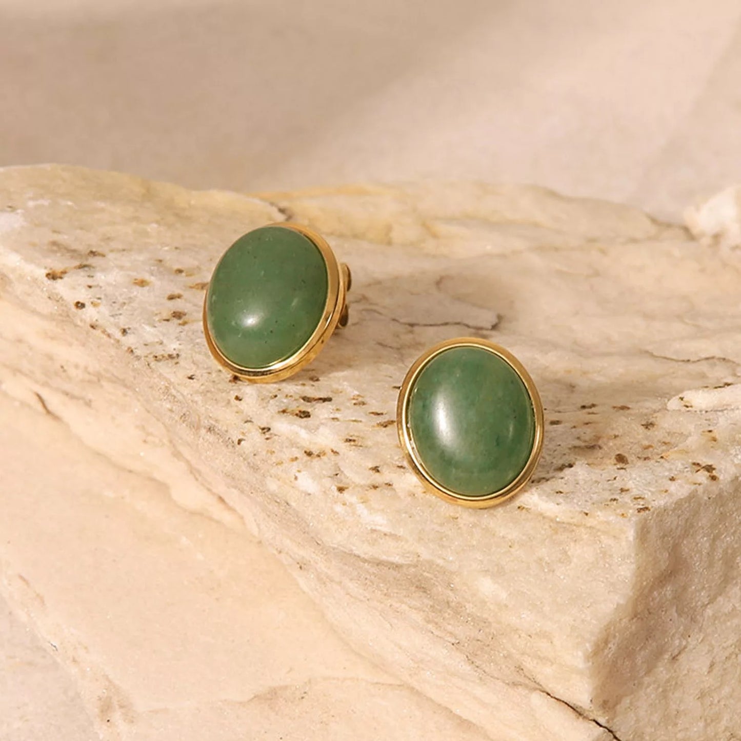 Green jade stud earrings