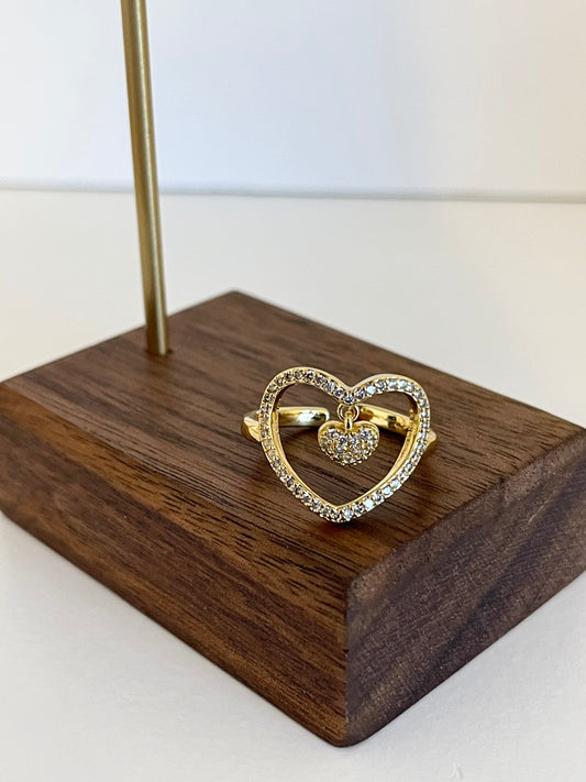 Heart charm adjustable ring