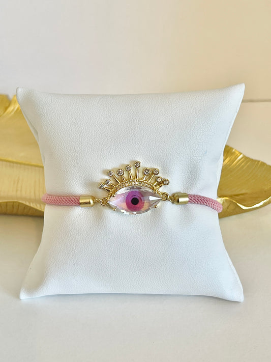 Pink crystal evil eye bracelet