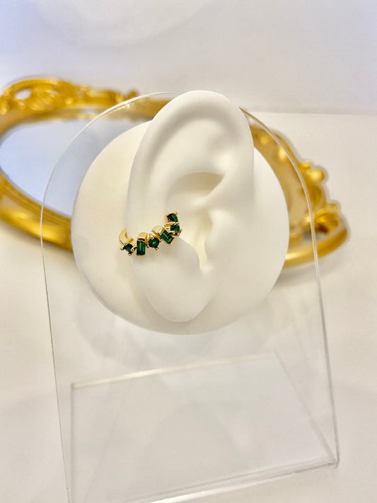 Green crystals cuff earring