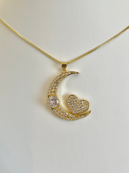 Big moon and heart necklace necklace