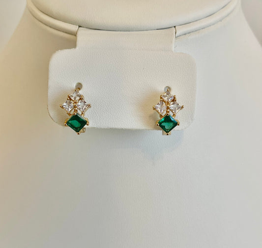 Green Crystal Huggie Earrings