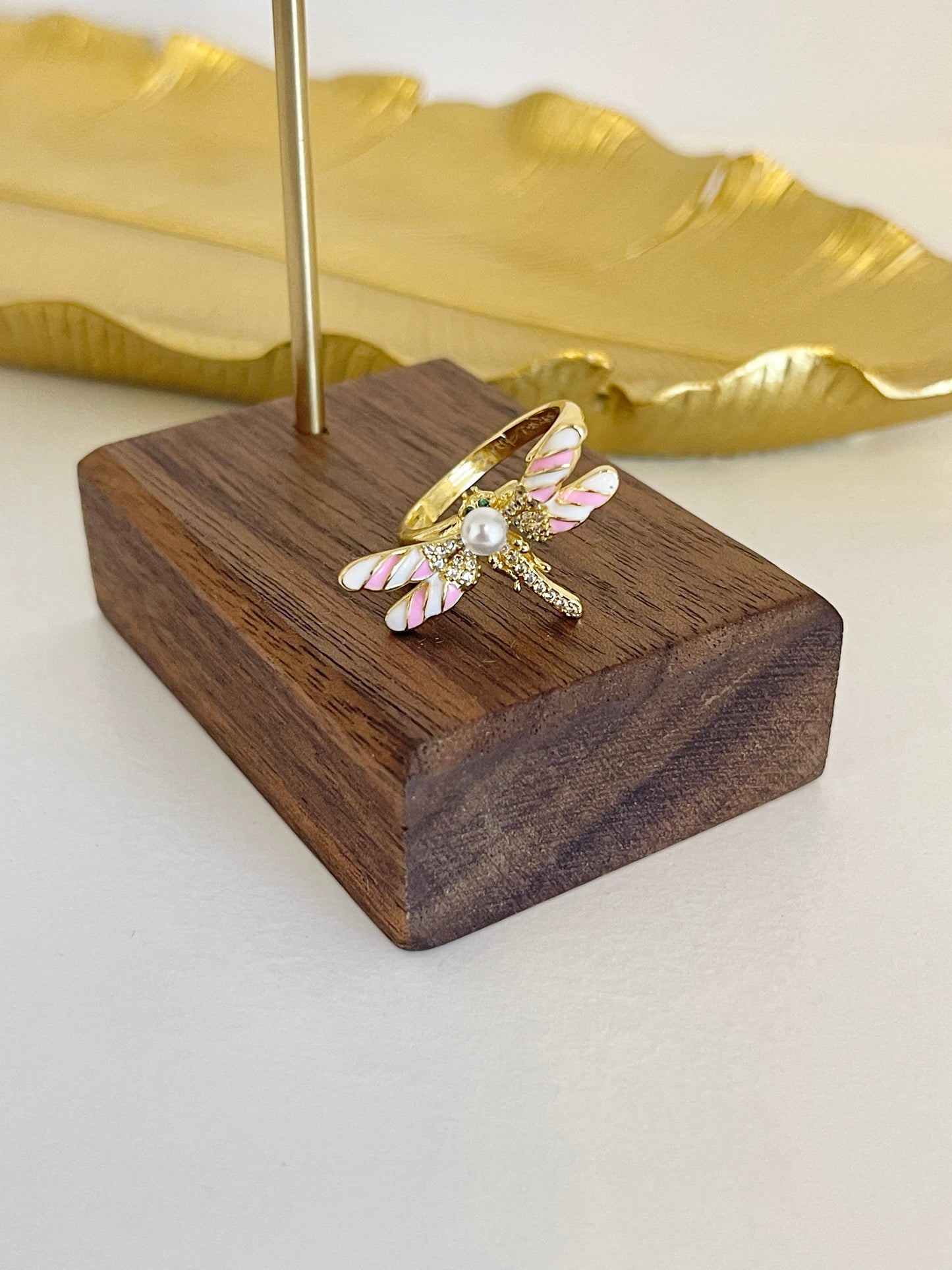 Pink dragonfly ring