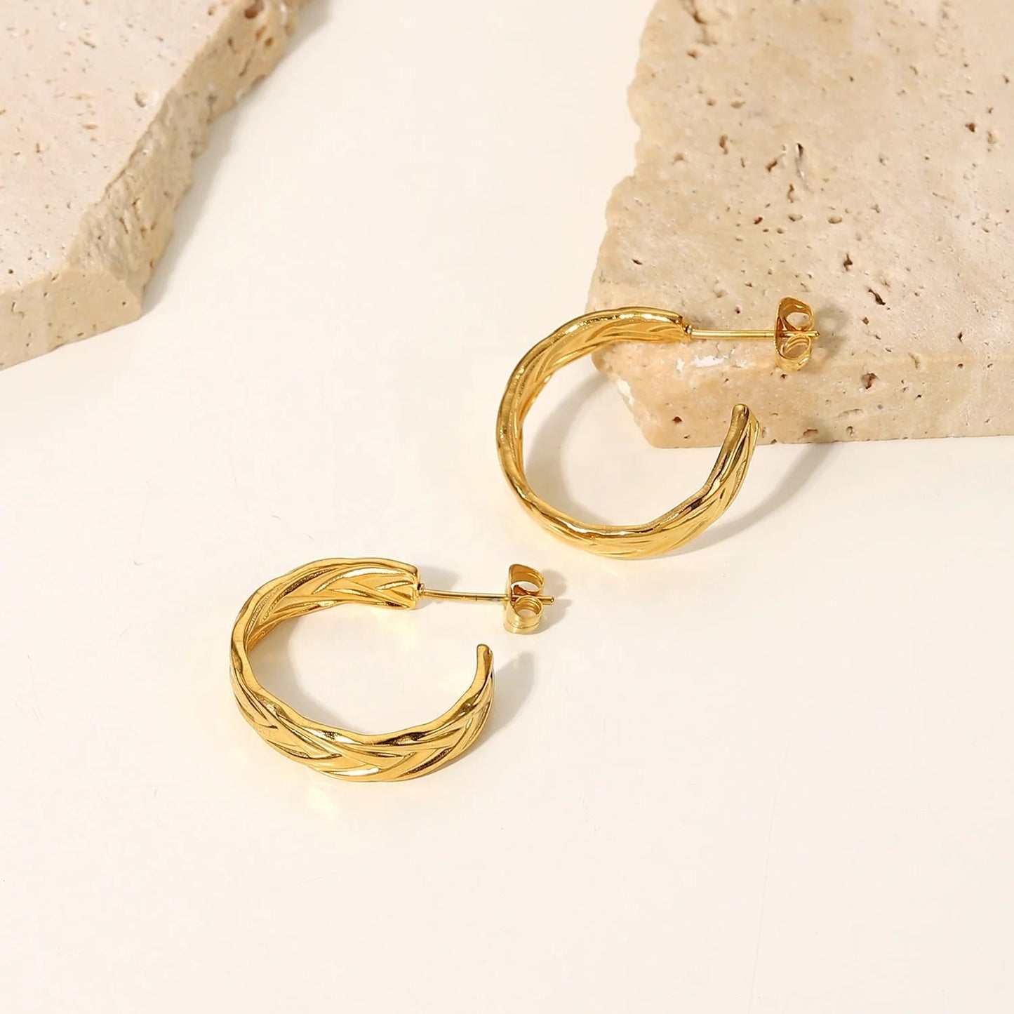 Texture hoop stud earrings