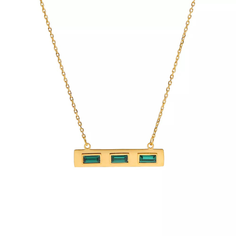 Square bar inlaid emerald zircon necklace
